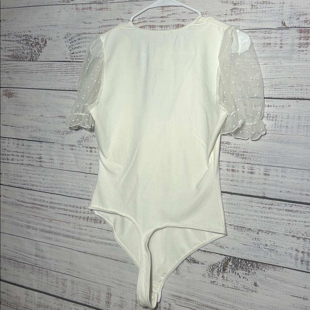 Intimately Free People Bare & Square Bodysuit Sheer Polka Dot Sleeves Ivory NWT - Picture 14 of 16